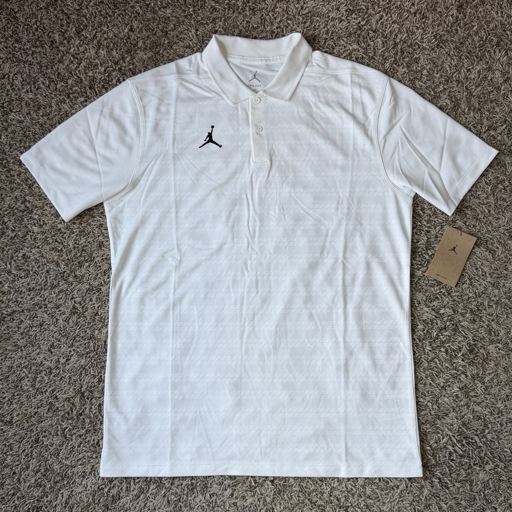 Jordan Dri-FIT Coach Victory Polo White Black Men's Size Medium FN6924-657 NEW